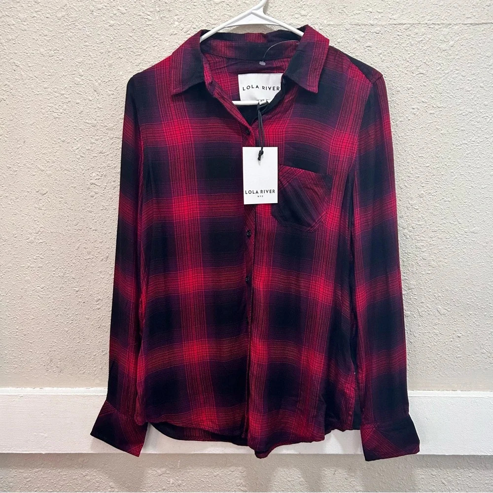 Lola River Ultra Soft Carmen Lava Fall Plaid Button Down Top NWT XS